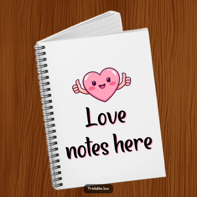Funny notebook featuring a cute pink heart character with tiny arms giving a thumbs up.