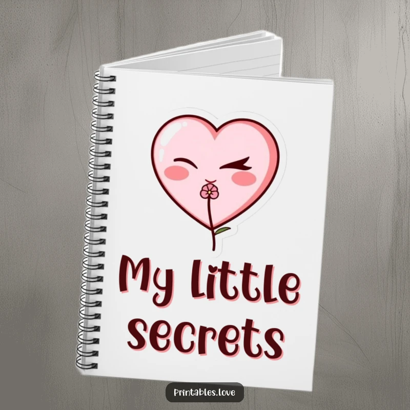 Funny winking heart notebook, a heart illustration with a sly wink and a tiny flower, ideal for jotting down thoughts.