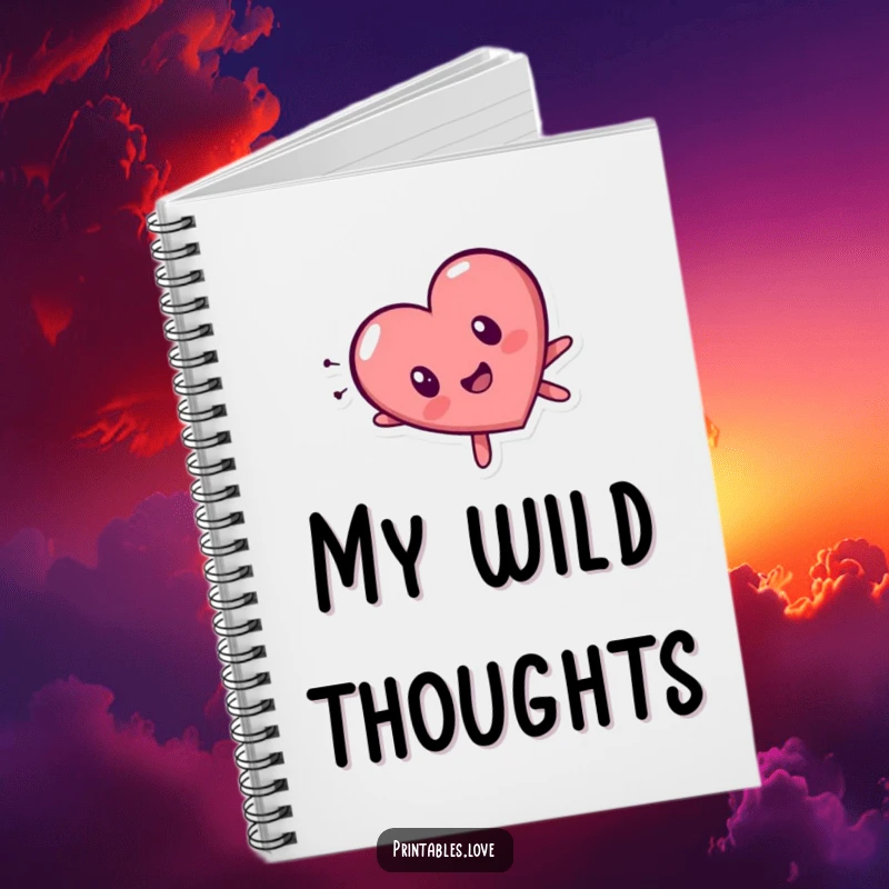 Funny tumbling heart character notebook, depicting a surprised expression while falling head over heels, great for journaling.