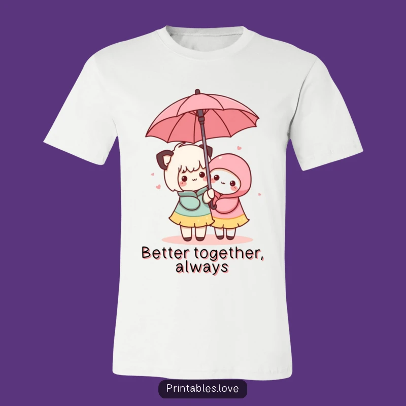 Funny Kawaii Friendship T-Shirt: Sharing an Umbrella, Ideal Funny Gift!