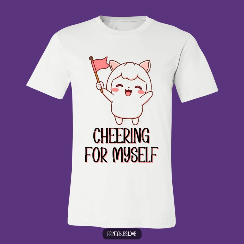 Funny Kawaii Celebration T-Shirt: Exciting Flag Waving Tee
