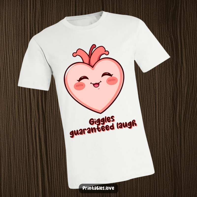 Funny Giggling Heart T-Shirt with rosy cheeks, giggling uncontrollably with pure, unadulterated mirth and infectious good humor.
