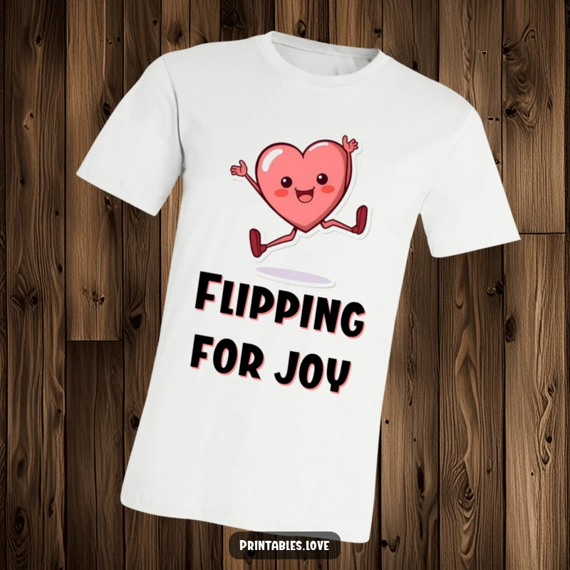 Funny heart t-shirt, a cartoon heart character mid-cartwheel with a beaming happy expression, showcasing athleticism and joy.