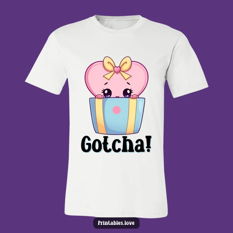 Funny Heart Peeking Gift Box T-Shirt: Quirky Surprise Apparel