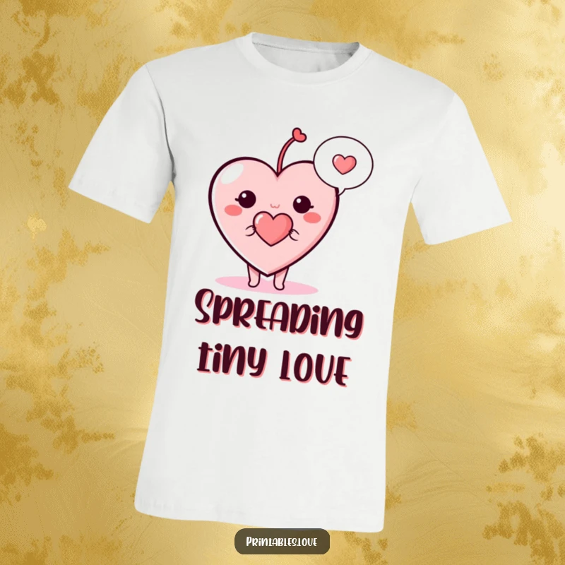 Funny heart t-shirt, a cute cartoon heart character with a speech bubble, conveying a tiny heart symbol of love.