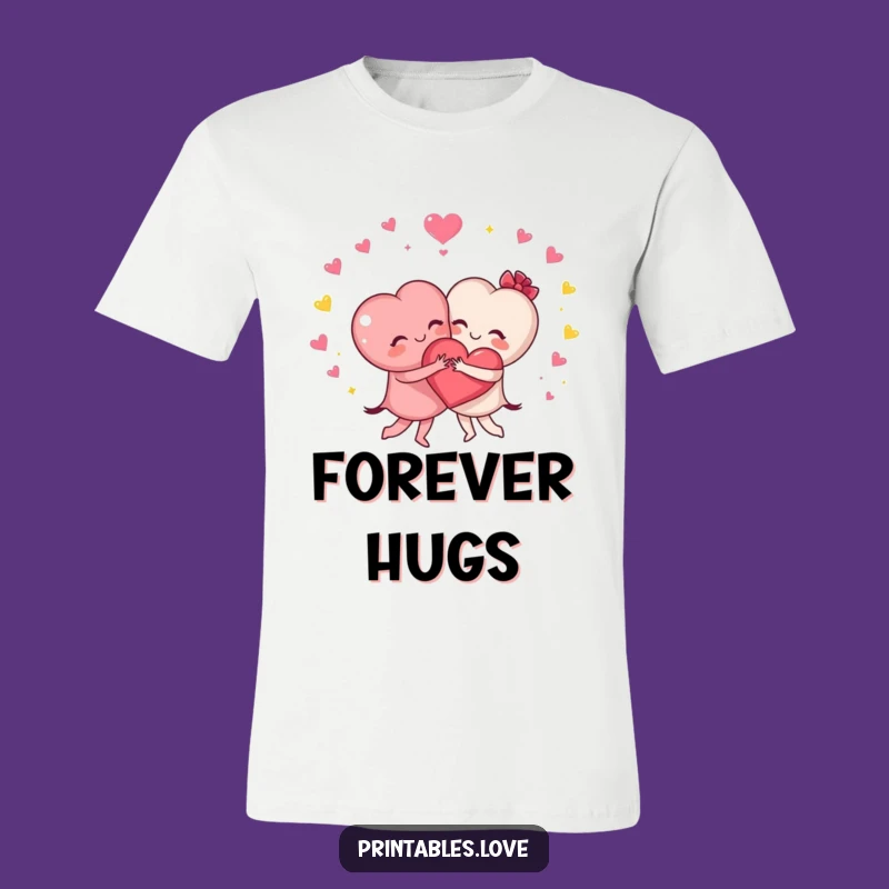 Funny Hugging Hearts T-Shirt - Cute Friendship Cartoon Tee for Couples