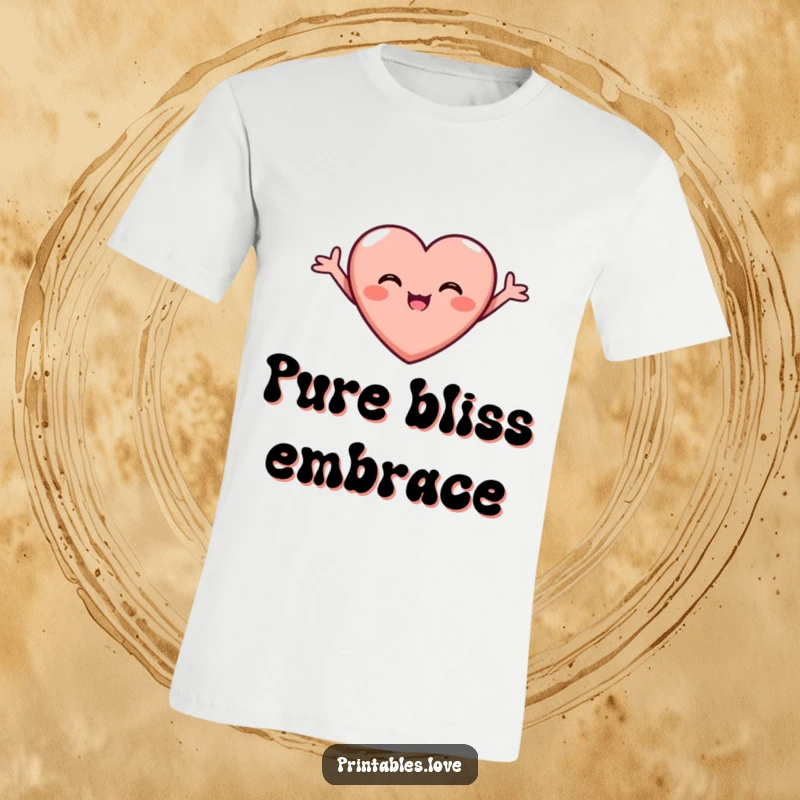 Funny Joyful Heart T-Shirt with arms outstretched, beaming with pure, unadulterated happiness and ready for a big hug.