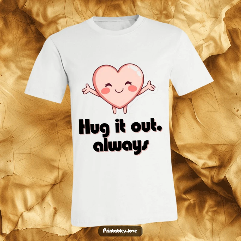 Funny t-shirt showcasing a delightful heart character with outstretched arms, symbolizing a warm and affectionate hug for all.