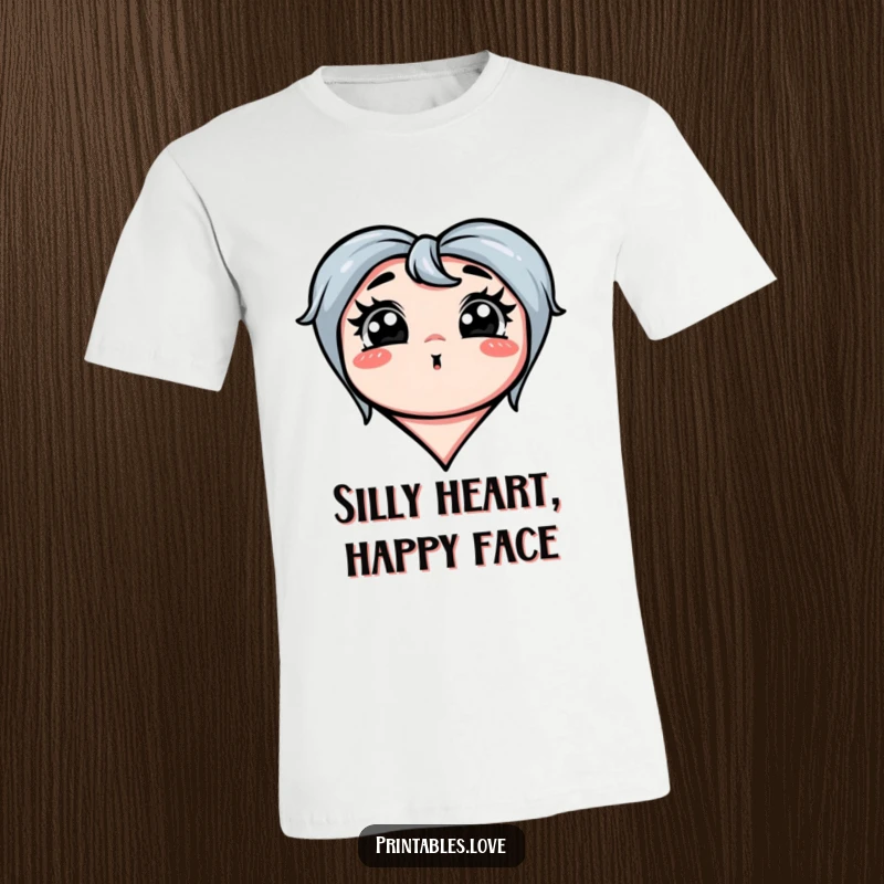 Funny t-shirt with a heart making an exaggerated, silly face, a design full of playful humor, a great gift.