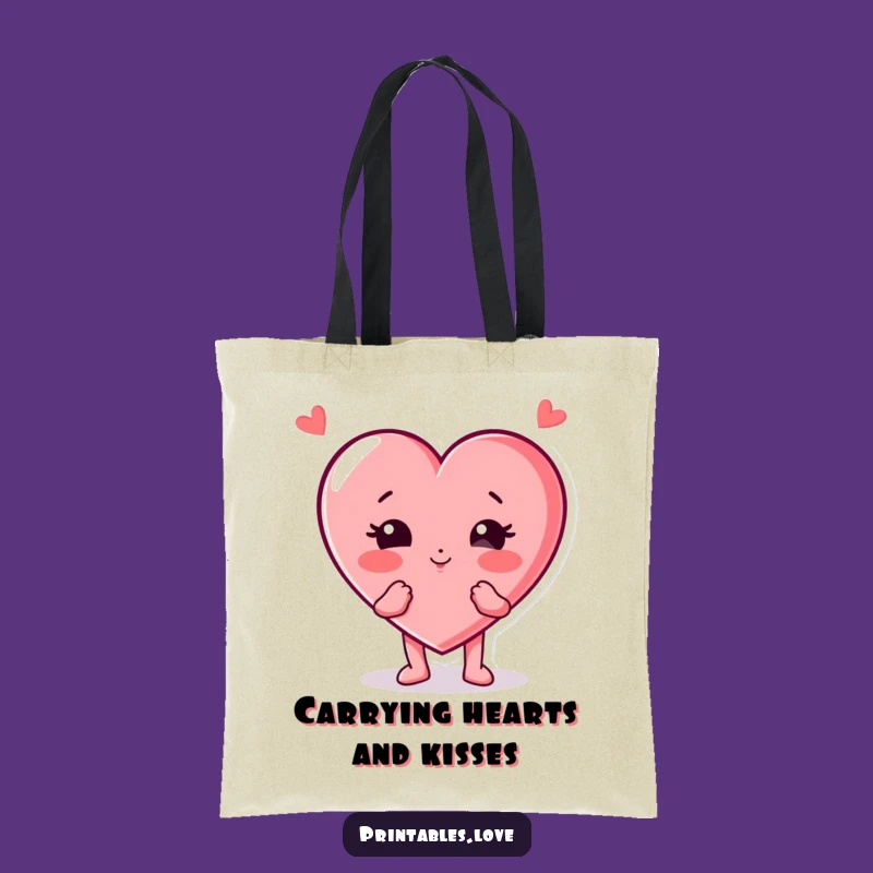 Funny Heart Character Tote Bag: Puffed Cheeks Kiss Design, Stylish & Humorous Funny Gift Bag