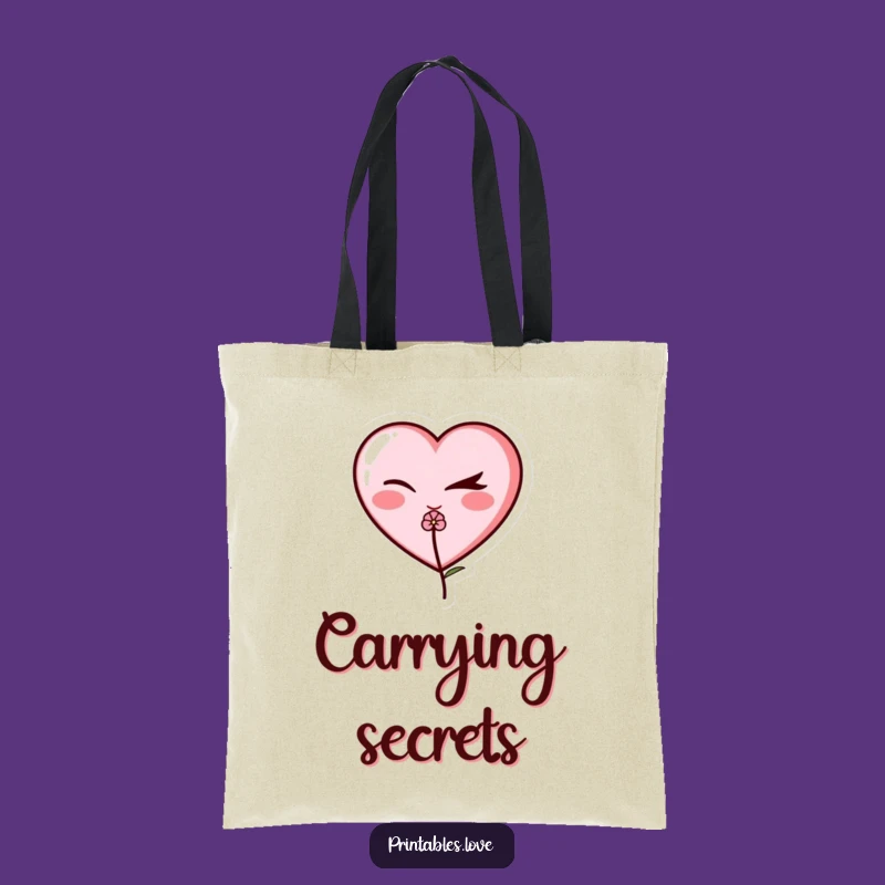 Funny Winking Heart Tote Bag: Carry Your Charm with a Flower's Touch