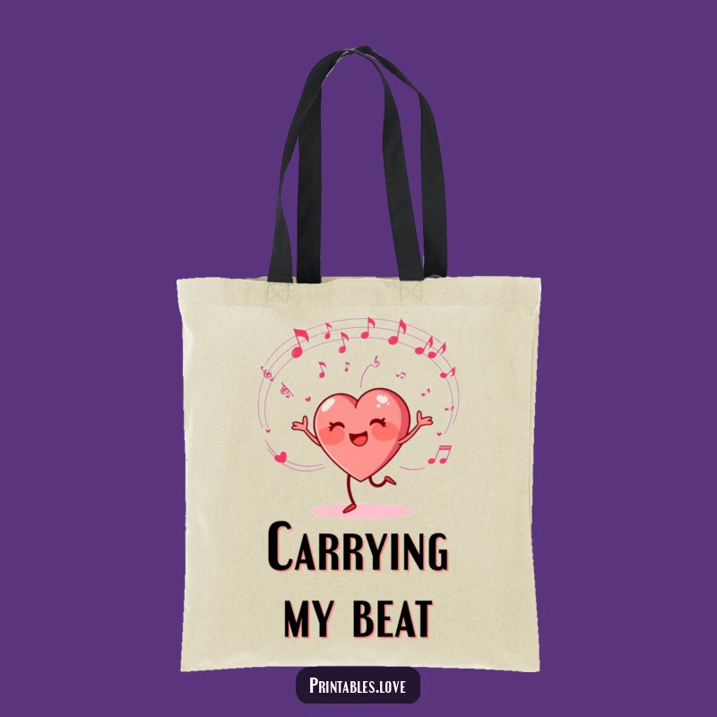 Funny Dancing Heart Tote Bag - Musical Cartoon Bag for Everyday