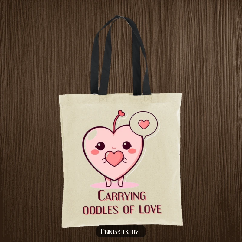 Funny heart tote bag, a cute cartoon heart character with a speech bubble containing a small heart, for carrying love.