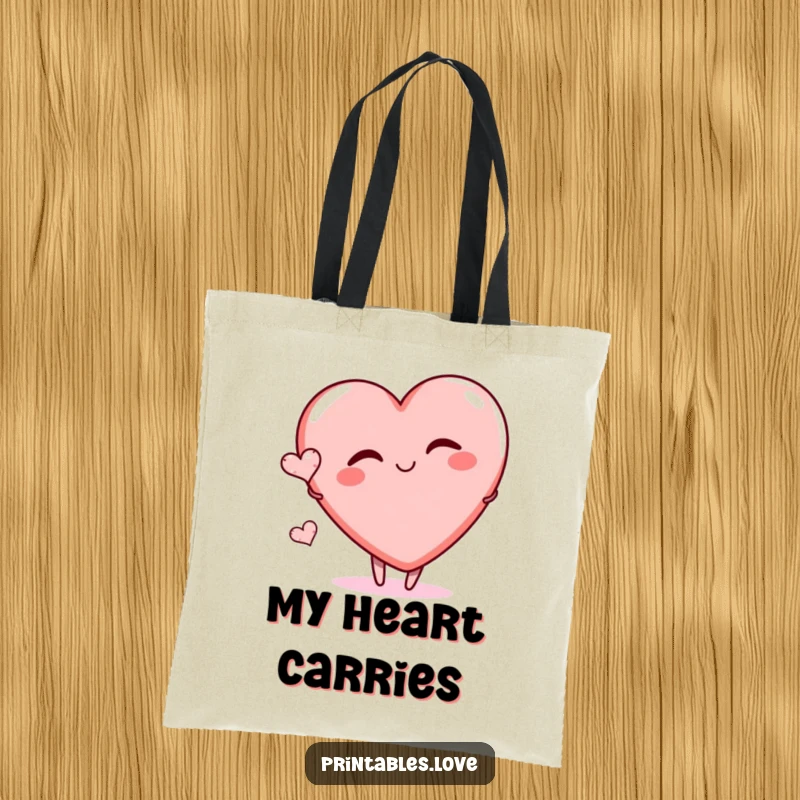 Funny tote bag depicting a large heart character playfully winking, with a tiny heart nearby, ideal for daily use with a playful touch.